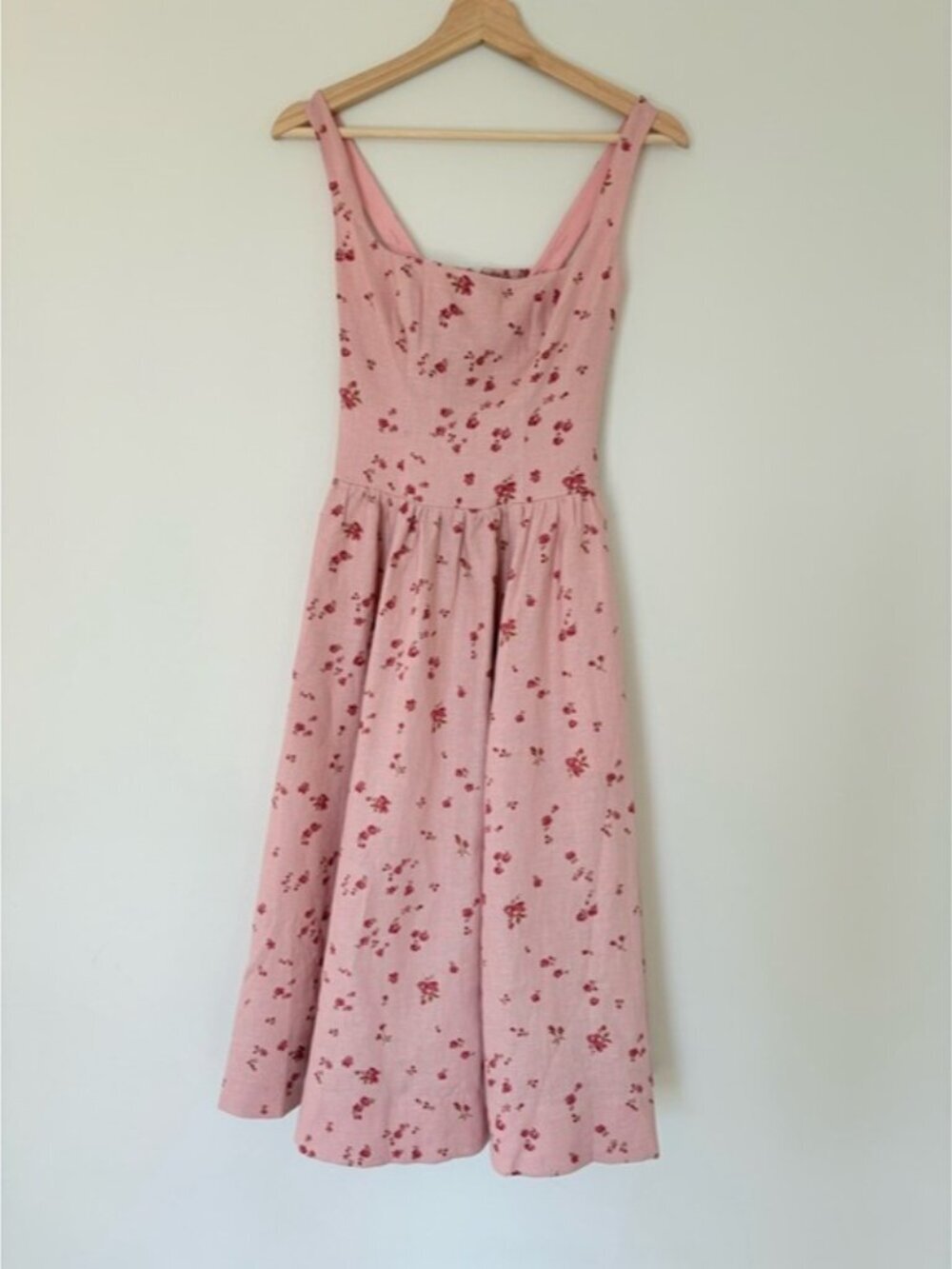 NEW Reformation Janu Midi Linen Dress Noelia Pink Floral | US 0 UK 4 - Picture 7 of 14